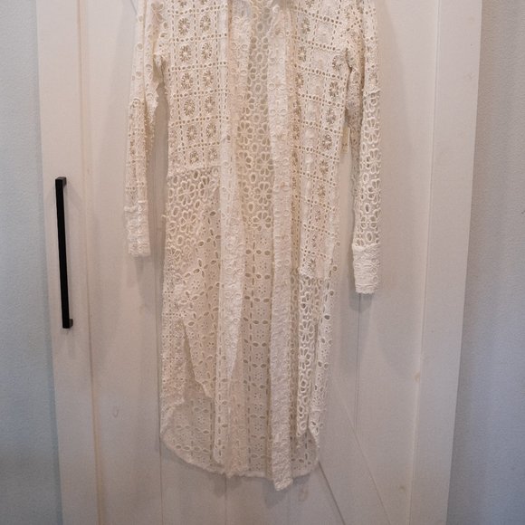 NWT Free People Women's White One Yesenia Floral Lace Crochet Button Maxi Top - Picture 6 of 14